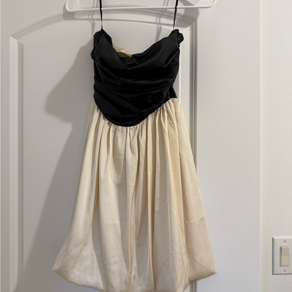 Leather Top Black and Cream Strapless Mini Dress